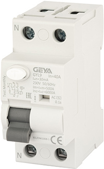 Устройство защитного отключения GEYA GYL9 2P 40A 6 кА 30мА AC GYL92P40A30MA