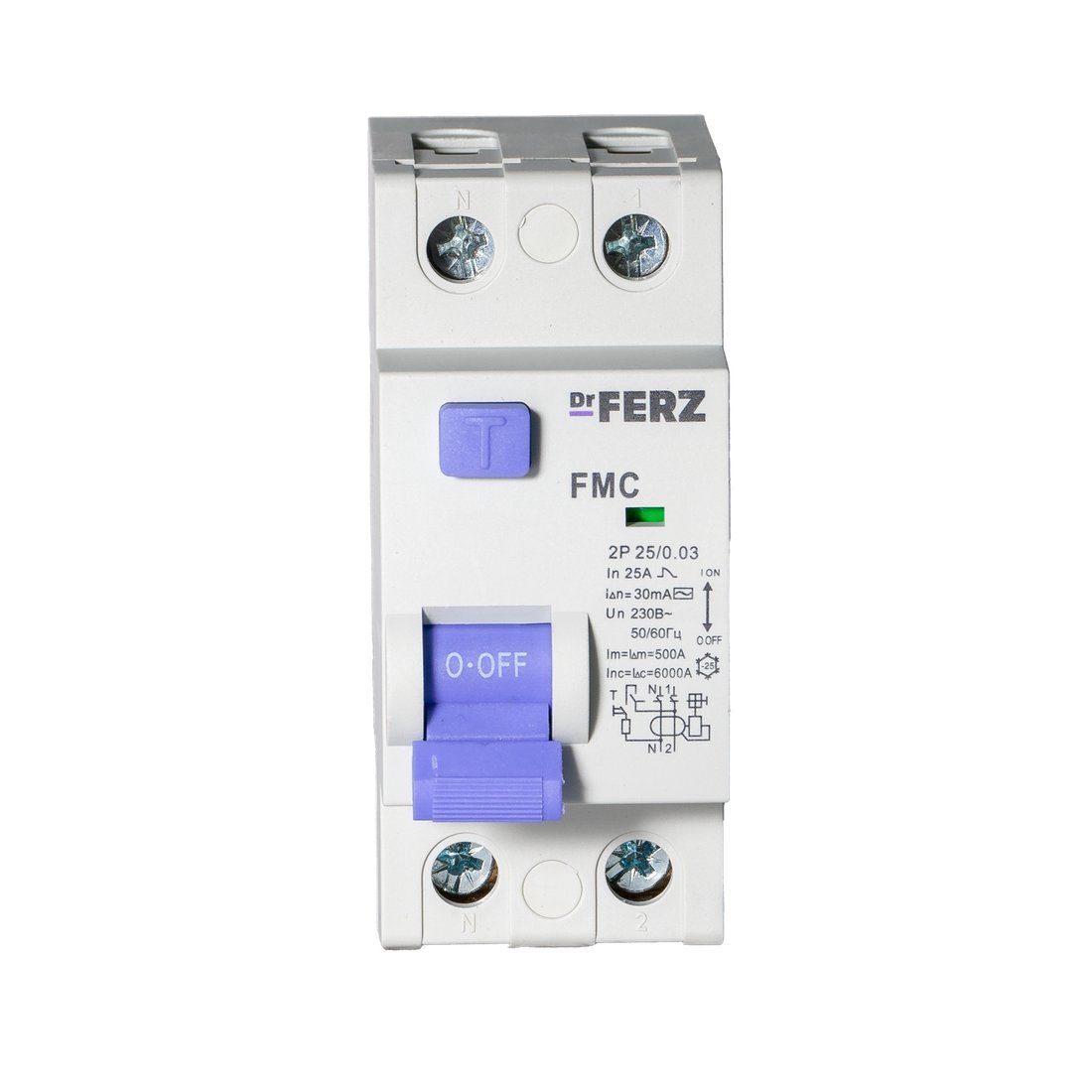 Устройство защитного отключения Dr.Ferz FMC-1P+N 25A 30mA 6kA AC 2M 22100290FERZ