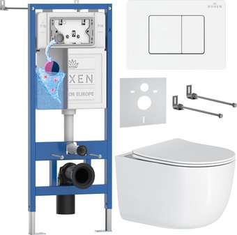 Унитаз подвесной Roxen Vortex Tornado в комплекте с инсталляцией StounFix Dual Fresh 6 в 1 868536 (кнопка: белый глянцевая)