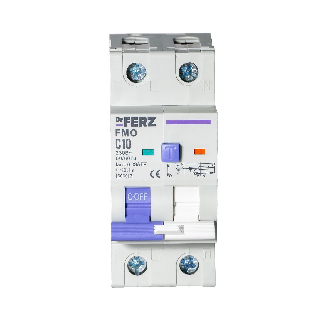 Дифференциальный автомат Dr.Ferz FMO-EL-1P+N 10A 30mA 6kA AC C 2M 22100210FERZ