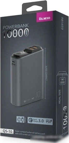 Портативное зарядное устройство Olmio QS-10 10000mAh (темно-серый)