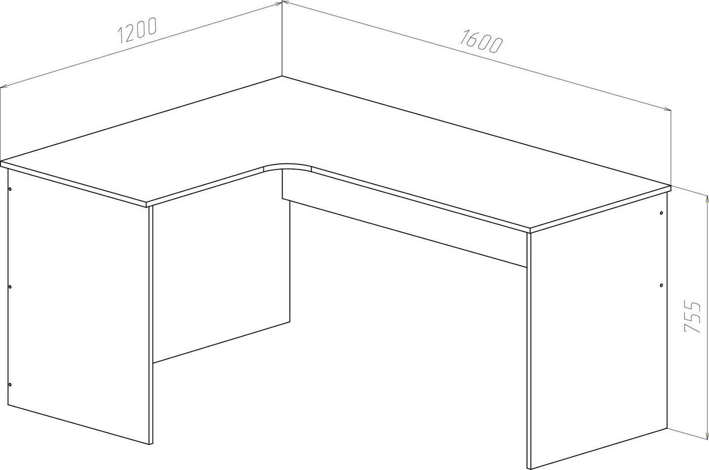 Стол МДК СПУ-П угловой 1600x1200x755 (правый, белый)