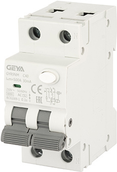 Дифференциальный автомат GEYA GYR9N 1P+N 40A C 6кА 30 мА AC GYR9NMC4030MA