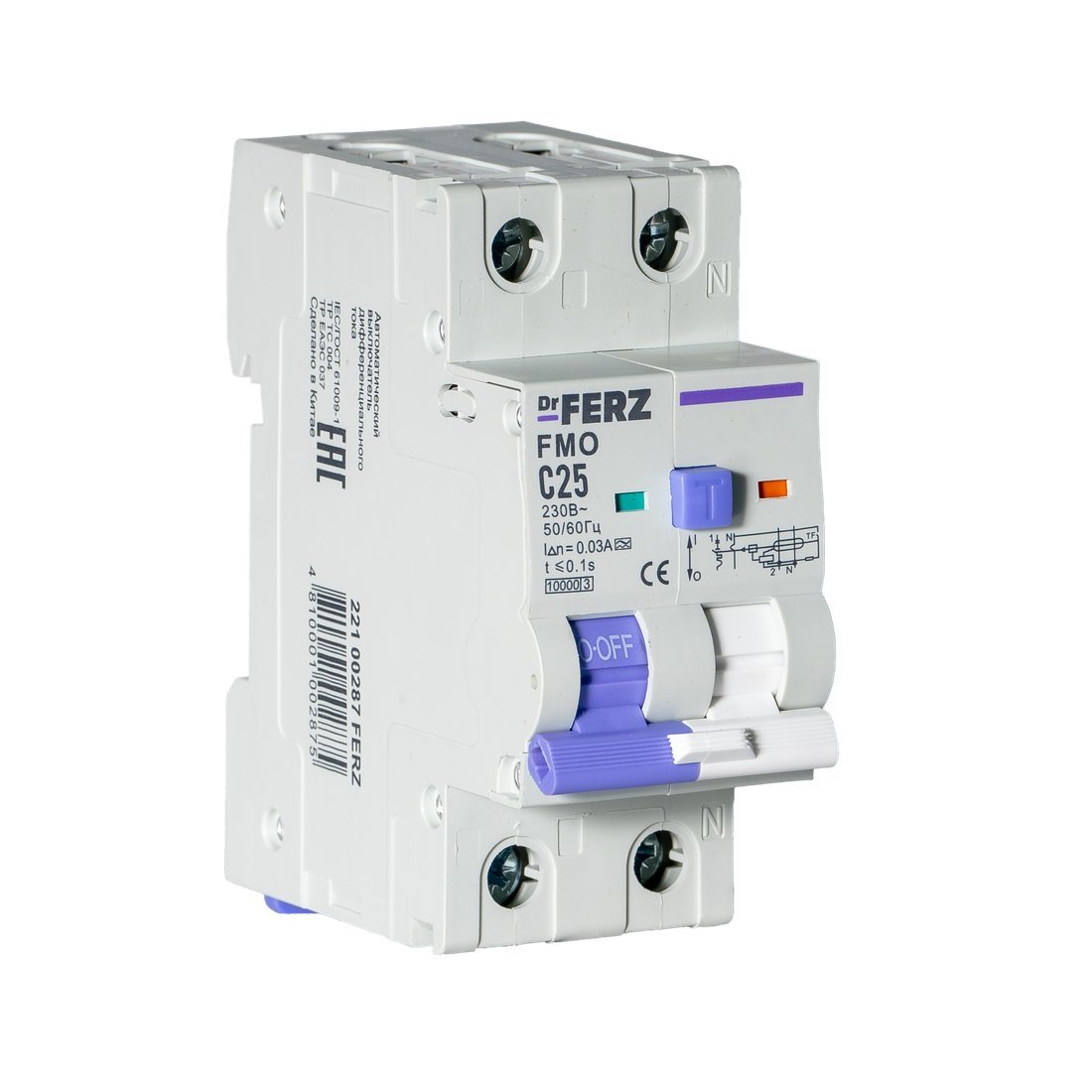 Дифференциальный автомат Dr.Ferz FMO-EM-1P+N 25A 30mA 10kA A C 2M 22100287FERZ