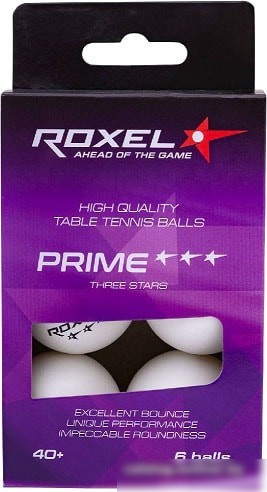 Мяч для настольного тенниса Roxel Prime (белый, 3 звезды, 6 шт.)