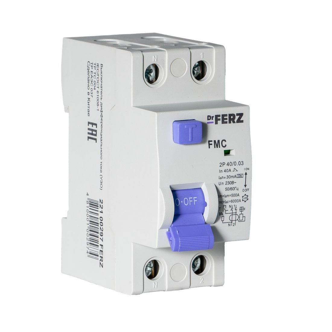 Устройство защитного отключения Dr.Ferz FMC-1P+N 40A 30mA 6kA A 2M 22100297FERZ