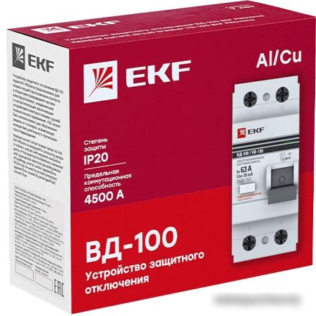 Устройство защитного отключения EKF PROxima ВД-100 2P 32А 30мА elcb-2-32-30-em-pro