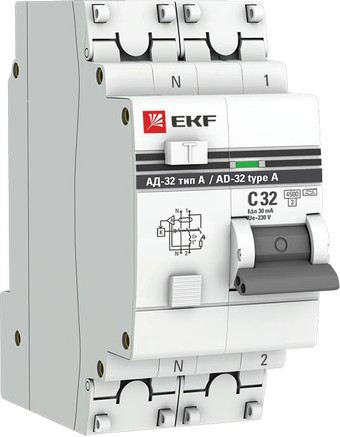 Дифференциальный автомат EKF PROxima АД-32 1P+N 32А30мА DA32-32-30-a-pro