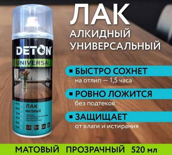 Автомобильный лак Deton алкидный - Матовый - Аэрозоль 520 мл