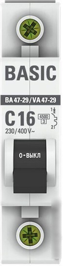 Выключатель автоматический EKF ВА 47-29 1P 16A (C) 4.5кА mcb4729-1-16C