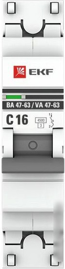Выключатель автоматический EKF ВА 47-63 1P 16А (C) 4.5kA PROxima mcb4763-1-16C-pro