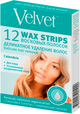 Полоска для депиляции Velvet Для лица деликатное удаление волос 12 шт