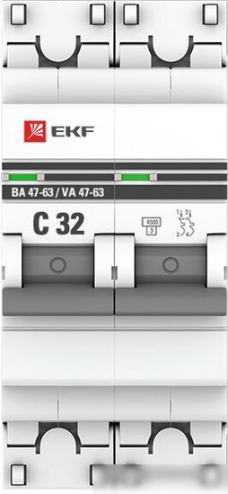 Выключатель автоматический EKF ВА 47-63 2P 32А (C) 4.5kA PROxima mcb4763-2-32C-pro
