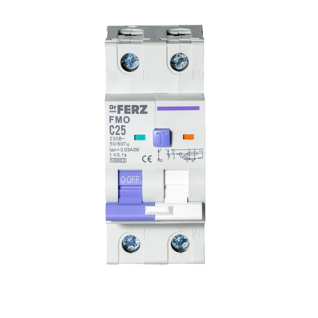 Дифференциальный автомат Dr.Ferz FMO-EM-1P+N 25A 30mA 10kA A C 2M 22100287FERZ