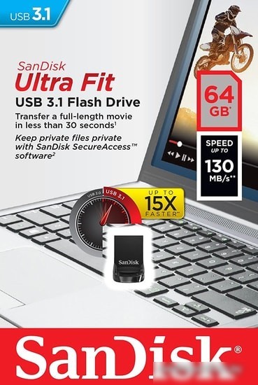 USB Flash SanDisk Ultra Fit USB 3.1 64GB (черный)
