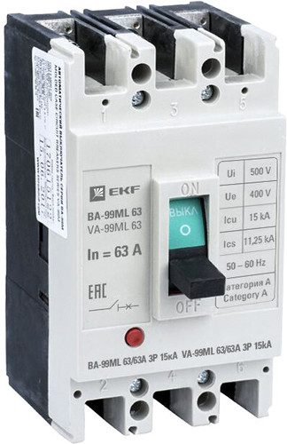 Выключатель автоматический EKF Basic ВА-99МL 6363А 3P 15кА mccb99-63-63mi