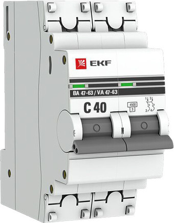 Выключатель автоматический EKF ВА 47-63 2P 40А (C) 4.5kA PROxima mcb4763-2-40C-pro