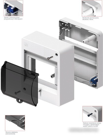 Бокс пластиковый Elektro-Plast Mini S-4, 4M, без клемм, дымчатая дверца, 140x95x66mm, IP20