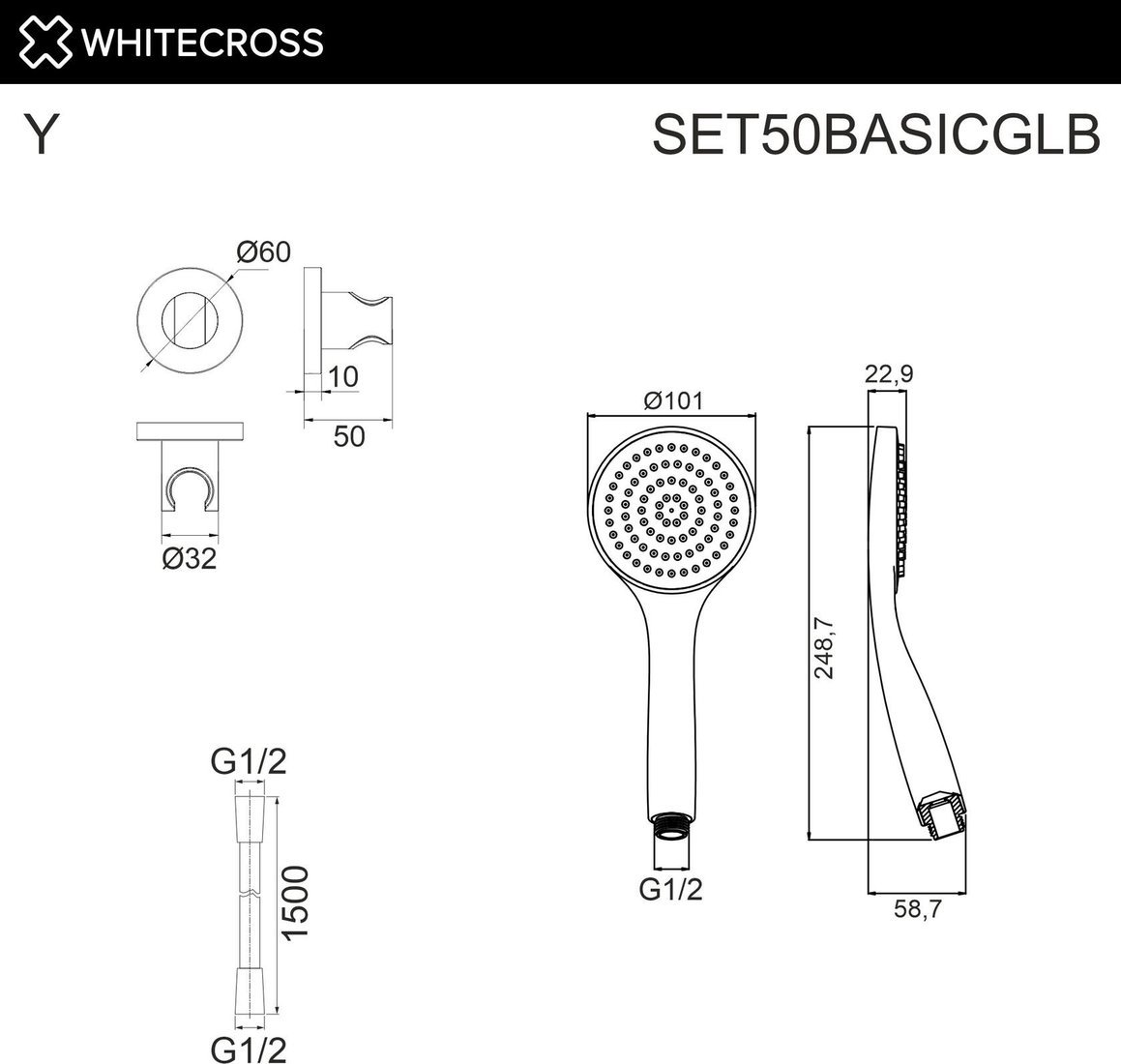 Душевой гарнитур Whitecross SET50BASICGLB (брашированное золото)