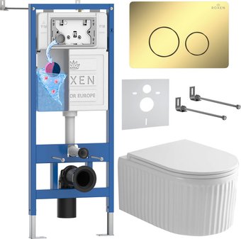 Унитаз подвесной Roxen Royal Matt в комплекте с инсталляцией StounFix Dual Fresh 6 в 1 868485 (кнопка: золото глянцевая)