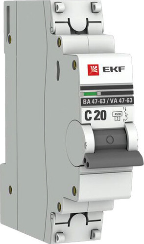 Выключатель автоматический EKF ВА 47-63 1P 20А (C) 4.5kA PROxima mcb4763-1-20C-pro