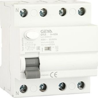 Устройство защитного отключения GEYA GYL9-4P-63A-300mA 4P 63A 6 kA 300mA A-S 4M GYL94P63AS300