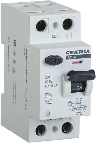 Устройство защитного отключения Generica ВД1-63 2Р 25А 30мА MDV15-2-025-030