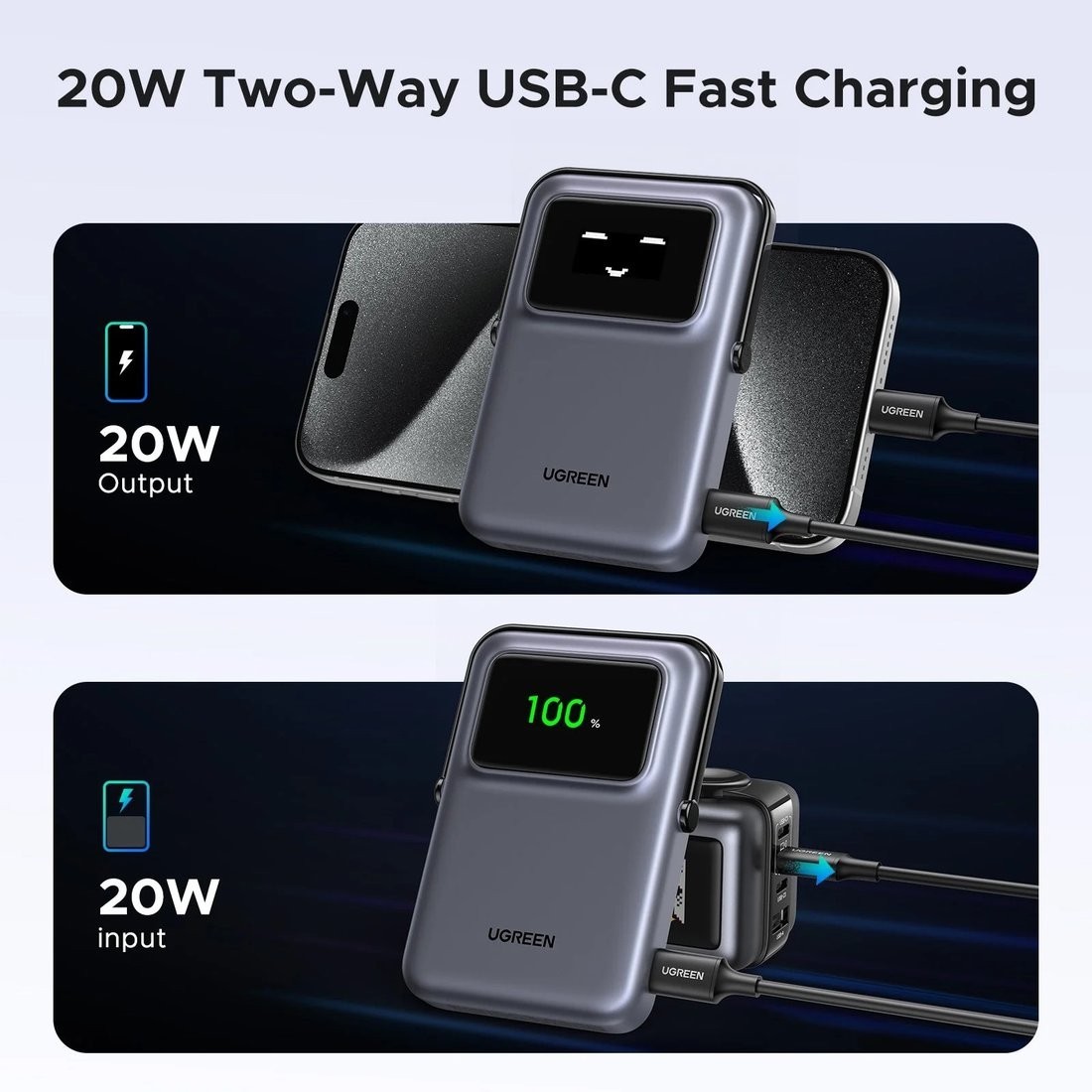 Внешний аккумулятор Ugreen PB572 10000mAh (серый)