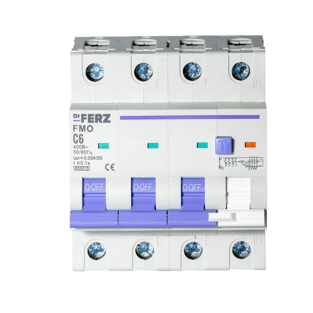Дифференциальный автомат Dr.Ferz FMO-EL-3P+N 06A 30mA 6kA AC C 4M 22100218FERZ