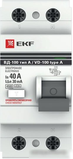 Устройство защитного отключения EKF PROxima ВД-100 2P 40А 30мА elcb-2-40-30-e-a-pro