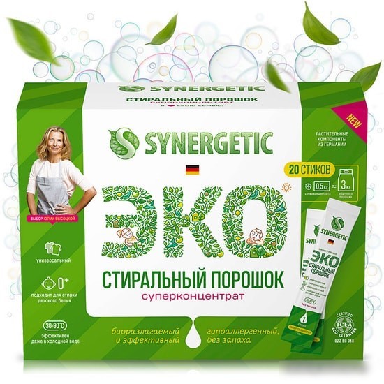 Стиральный порошок Synergetic в стиках 20 шт