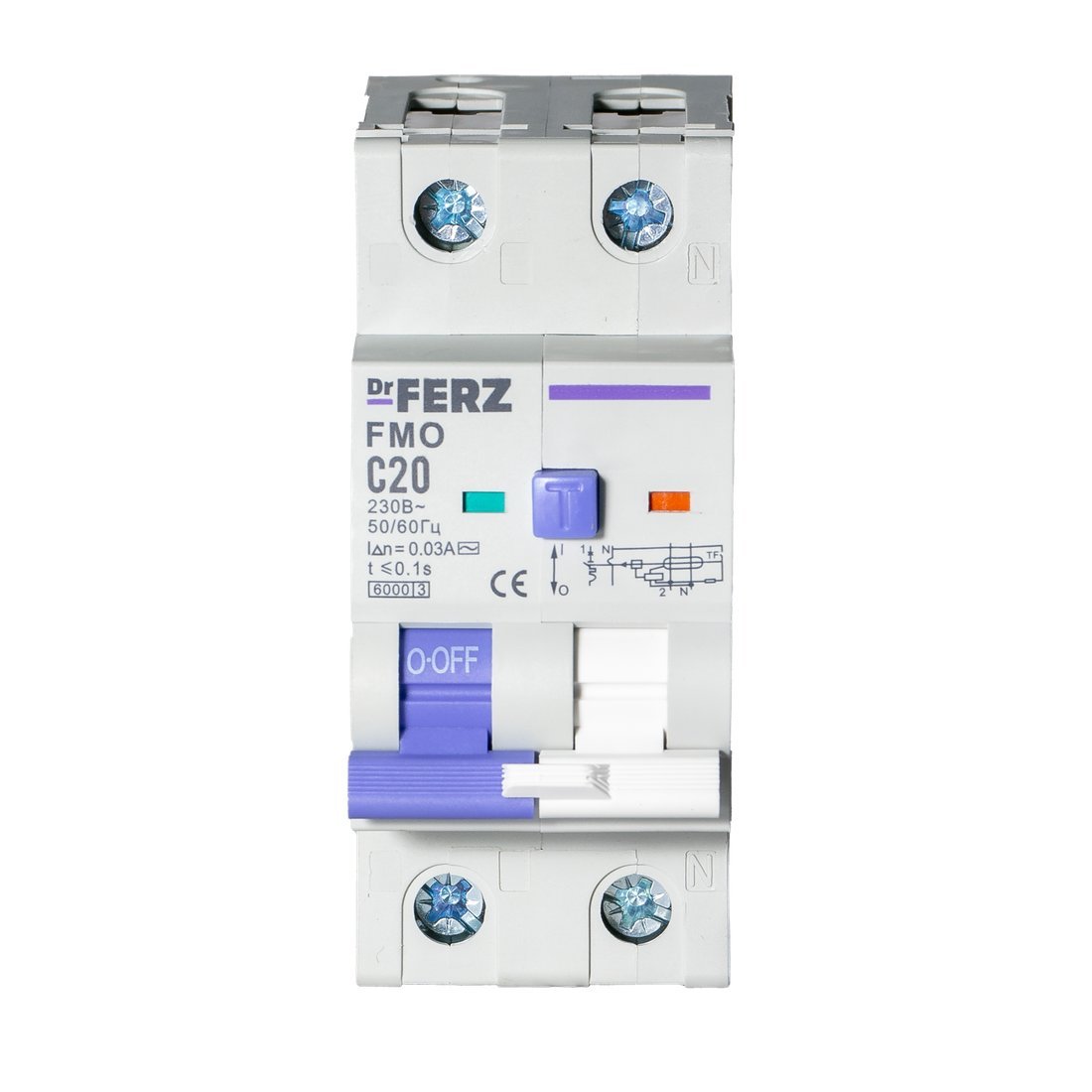 Дифференциальный автомат Dr.Ferz FMO-EL-1P+N 20A 30mA 6kA AC C 2M 22100212FERZ