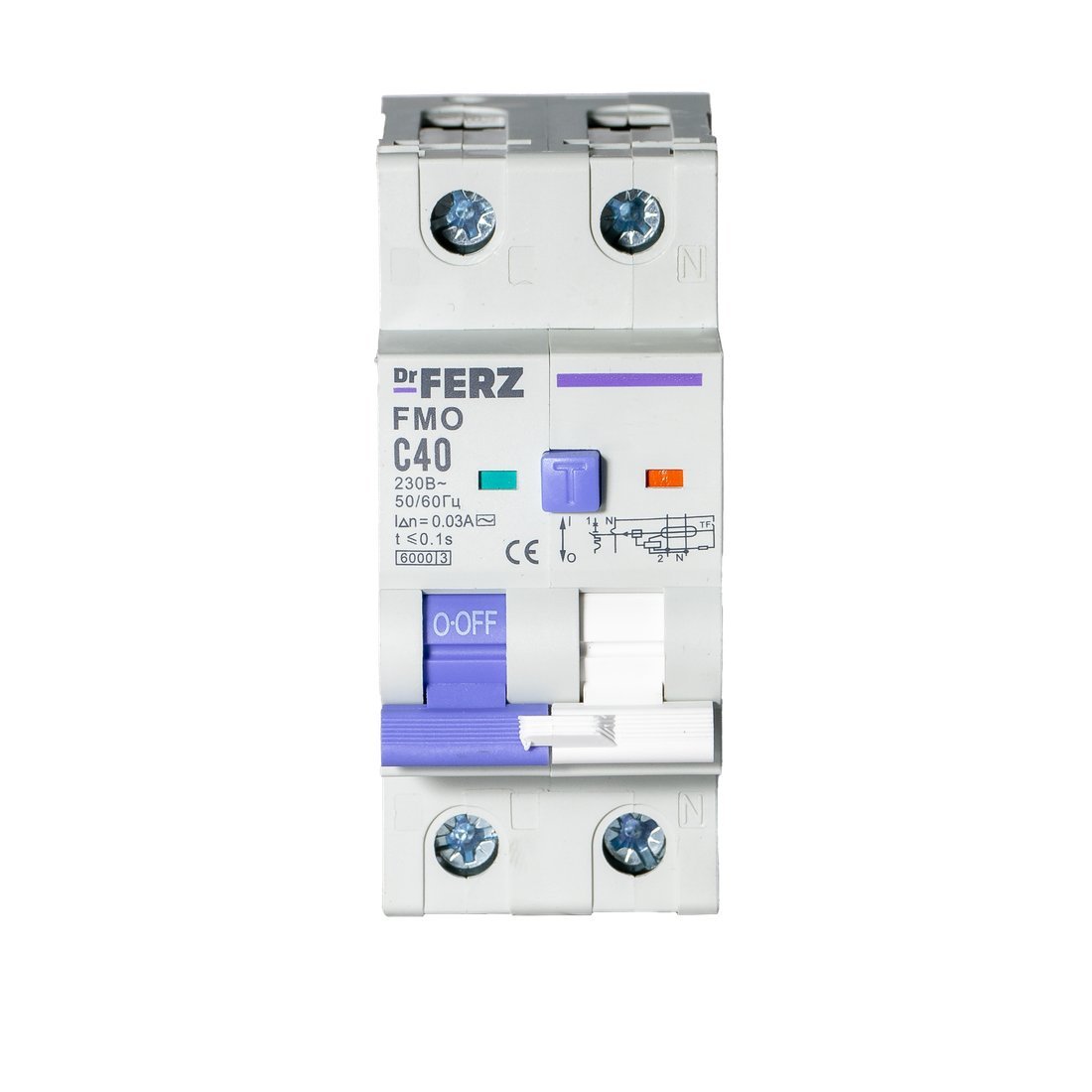 Дифференциальный автомат Dr.Ferz FMO-EL-1P+N 40A 30mA 6kA AC C 2M 22100215FERZ
