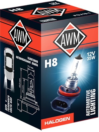 Галогенная лампа AWM H8 12V 35W PGJ19-1 1шт