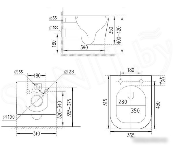Унитаз подвесной Roxen Boro в комплекте с инсталляцией StounFix Slim 6 в 1 966786 (кнопка: серый гранит)