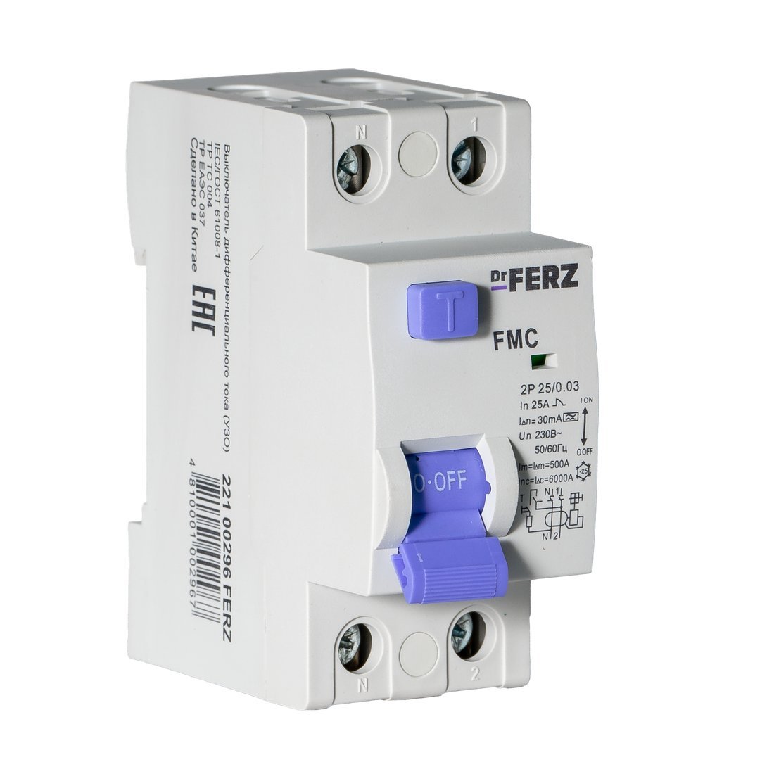 Устройство защитного отключения Dr.Ferz FMC-1P+N 25A 30mA 6kA A 2M 22100296FERZ