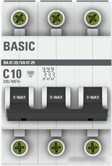 Выключатель автоматический EKF ВА 47-29 3P 10A (C) 4.5кА mcb4729-3-10C