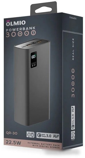 Внешний аккумулятор Olmio QR-30 30000mAh (серый)
