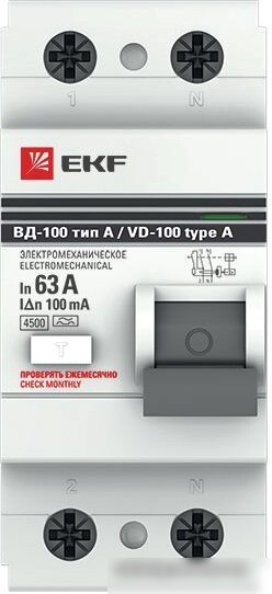 Устройство защитного отключения EKF PROxima ВД-100 2P 63А100мА elcb-2-63-100-em-a-pro