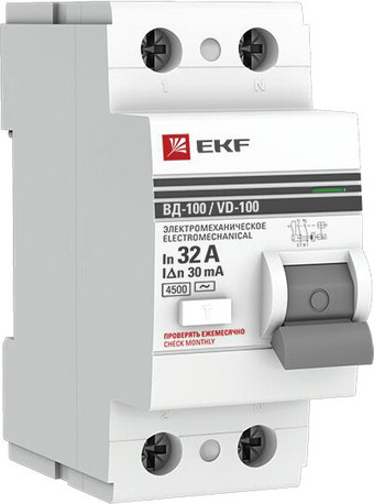 Устройство защитного отключения EKF PROxima ВД-100 2P 32А 30мА elcb-2-32-30-em-pro