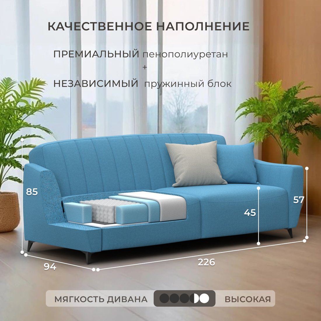 Диван Лига диванов Лига-095 НПБ 132565 (рогожка Амур 10 голубой)