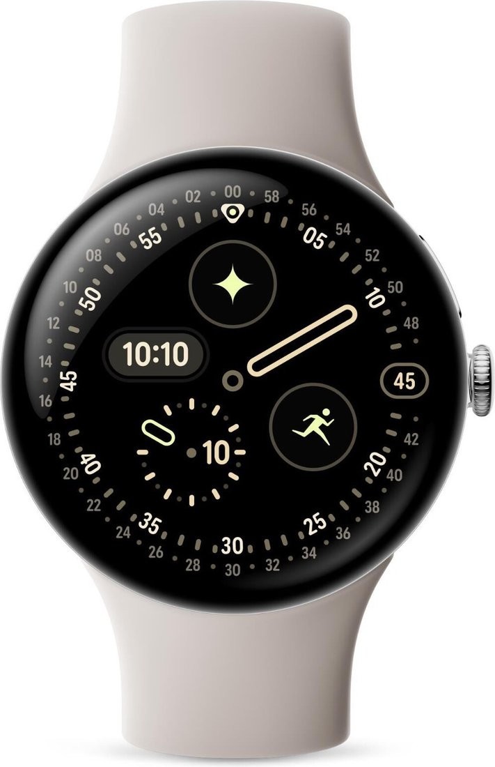 Умные часы Google Pixel Watch 4 45 мм (глянцевый серебристый/фарфор, спортивный силиконовый ремешок)