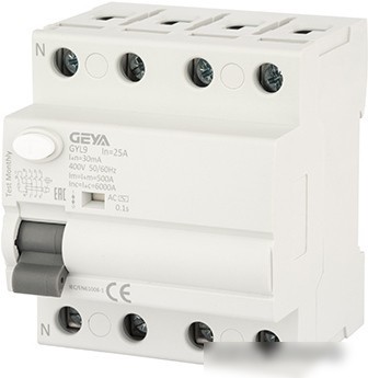 Устройство защитного отключения GEYA GYL9 4P 25A 6 кА 30мА AC GYL94P25A30MA Устройство защитного отключения GEYA GYL9 4P 25A 6 кА 30мА AC GYL94P25A30MA
